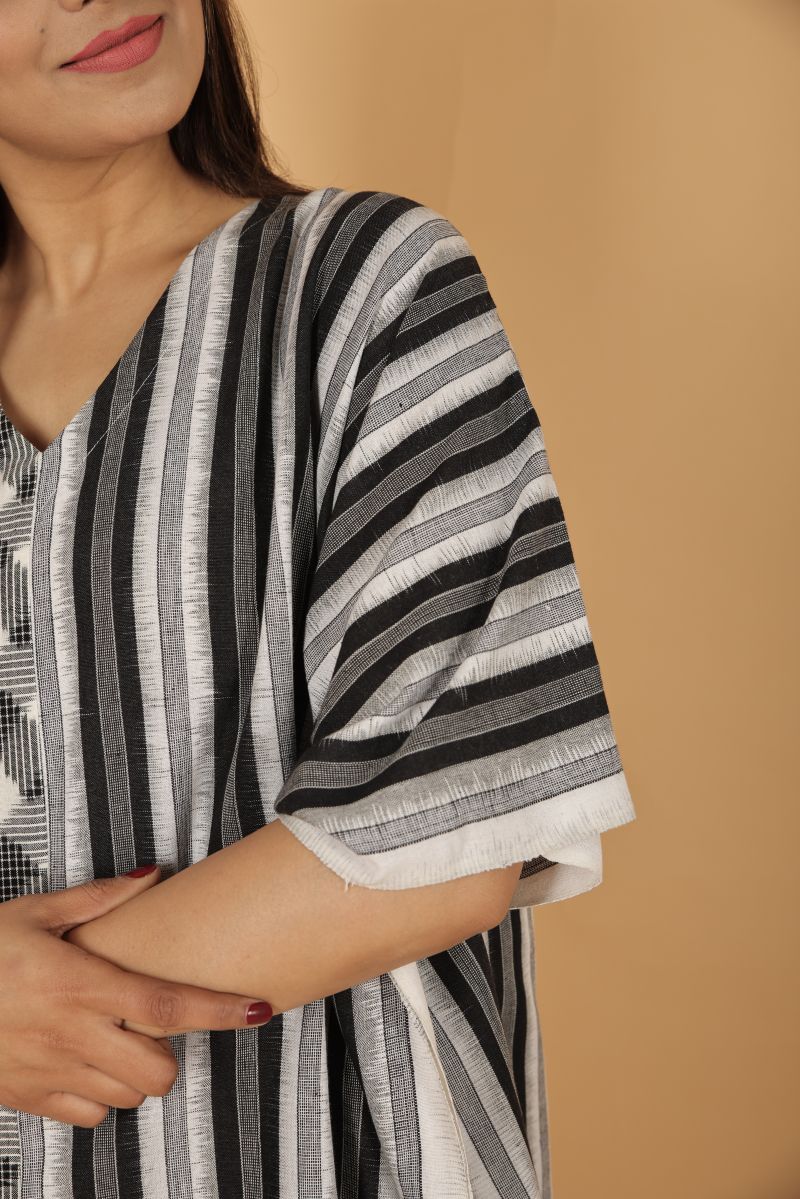 Double Ikat Cotton Kaftan - Black