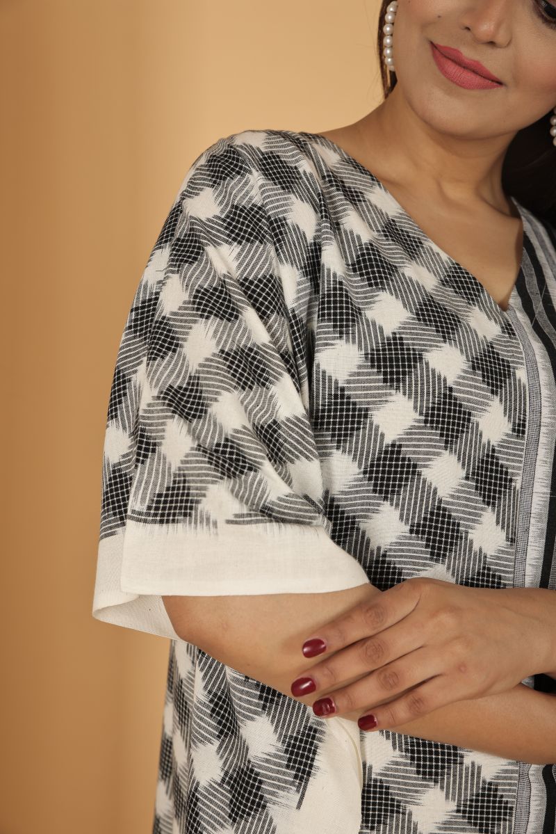 Double Ikat Cotton Kaftan - Black