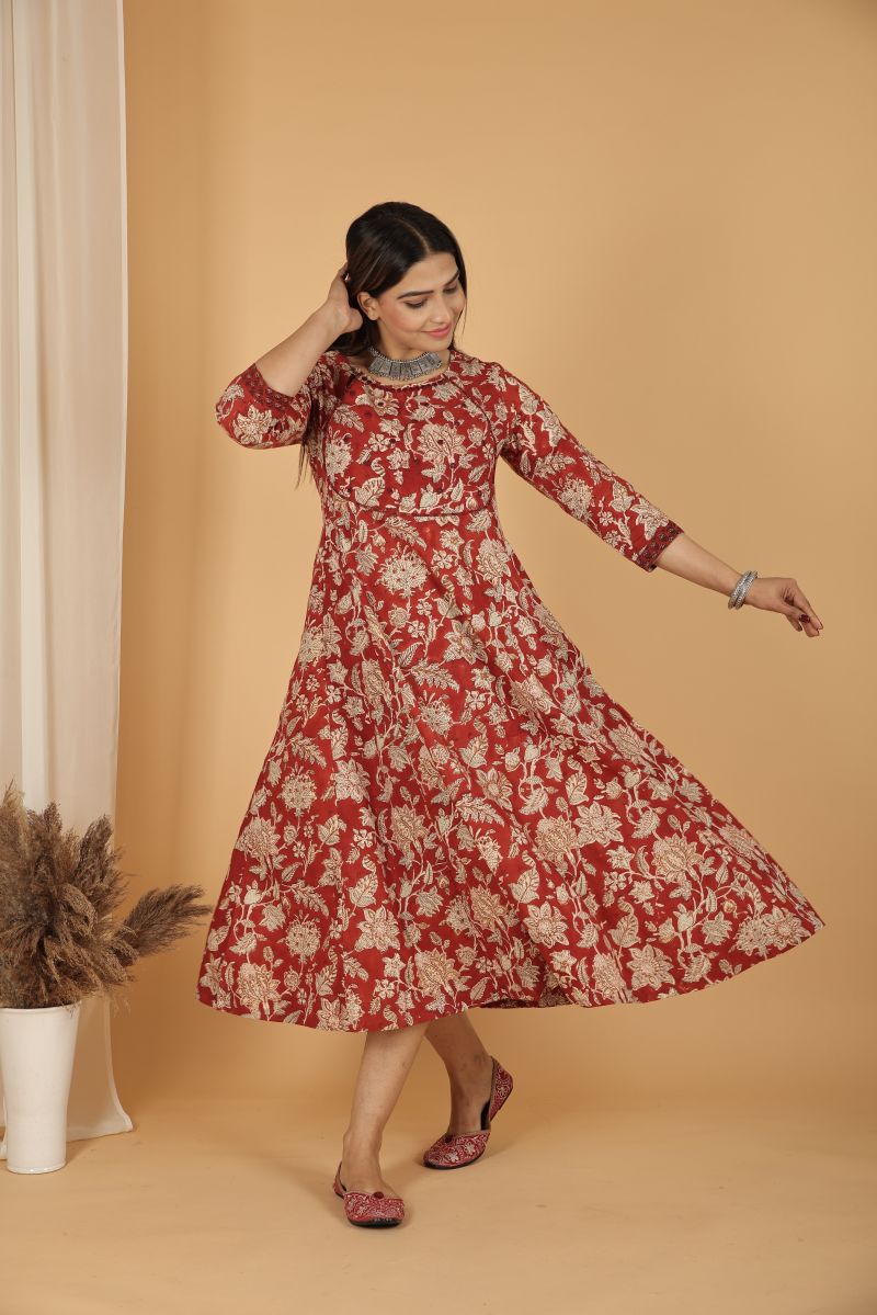 Anarkali Dress with Barmer Work - Maroon