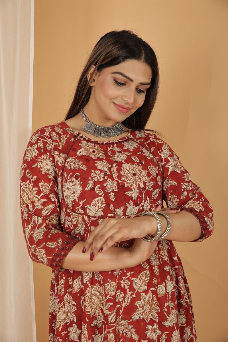 Anarkali Dress with Barmer Work - Maroon