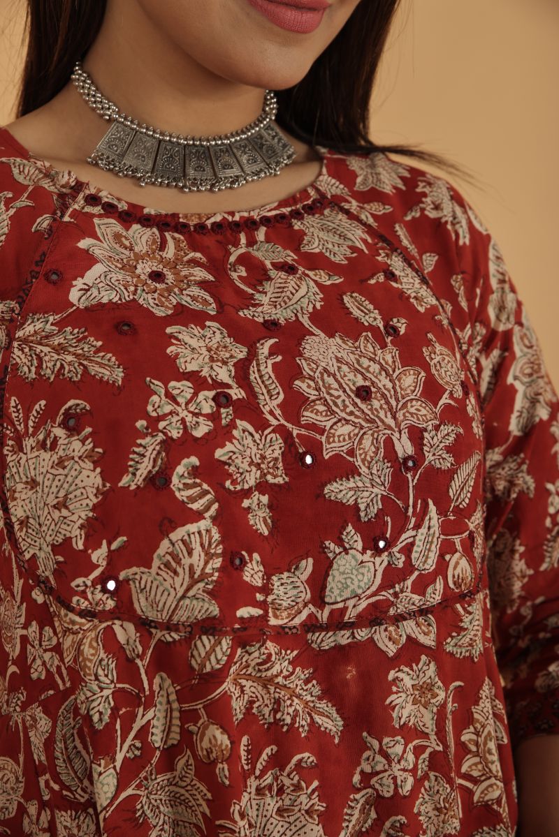 Anarkali Dress with Barmer Work - Maroon