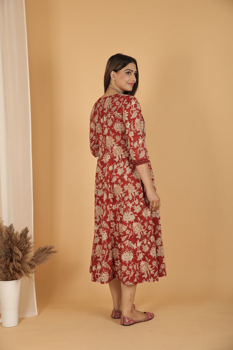 Anarkali Dress with Barmer Work - Maroon