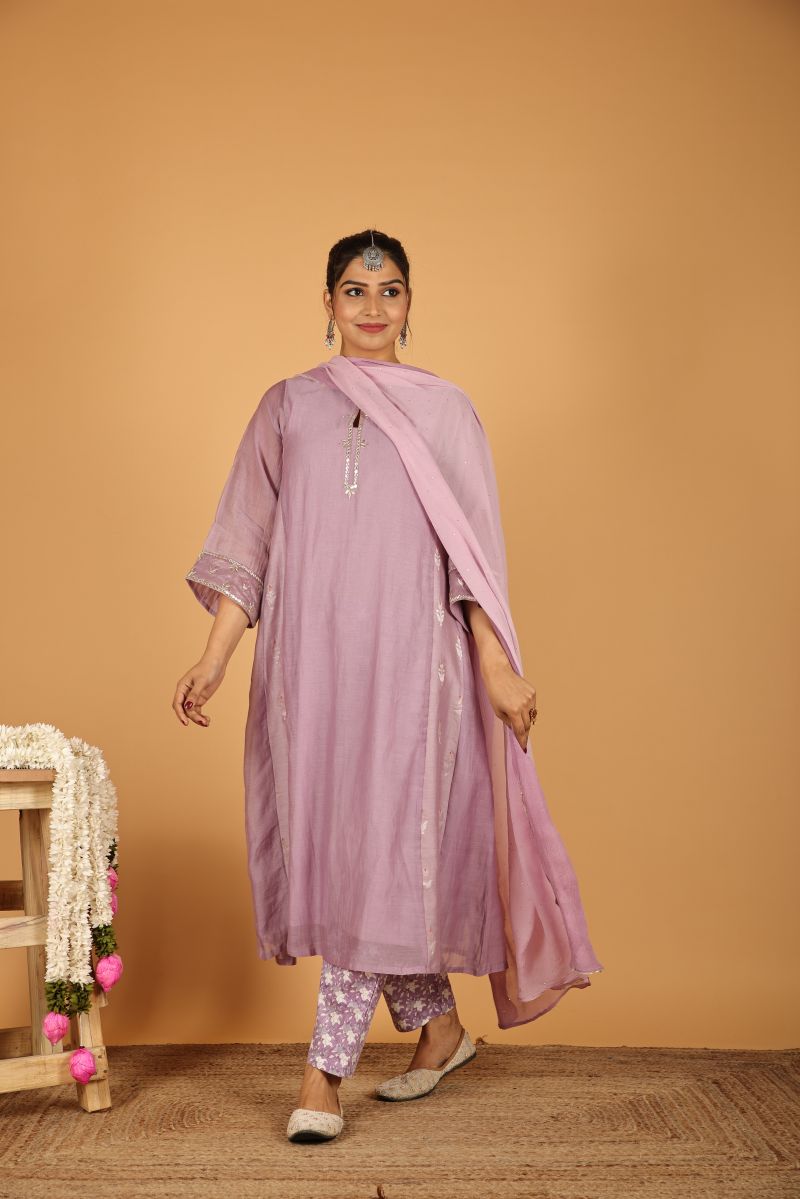 Purple Chanderi Kurta with Gota work - Set