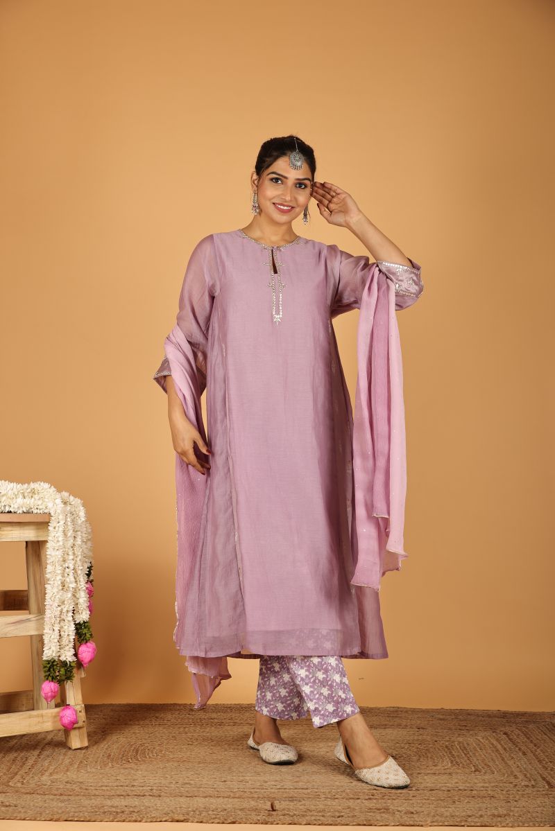 Purple Chanderi Kurta with Gota work - Set