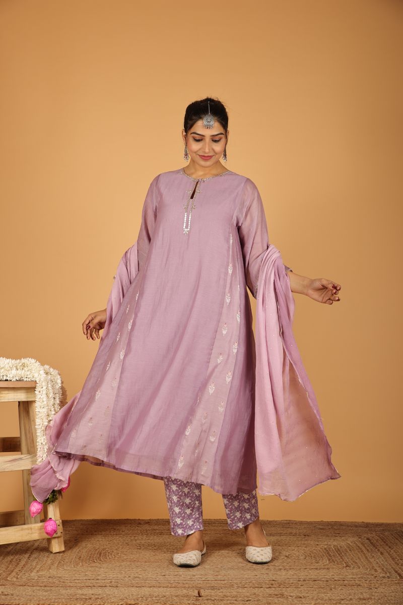 Purple Chanderi Kurta with Gota work - Set