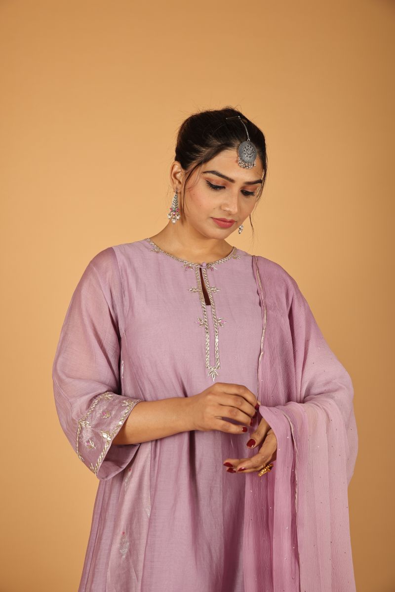Purple Chanderi Kurta with Gota work - Set