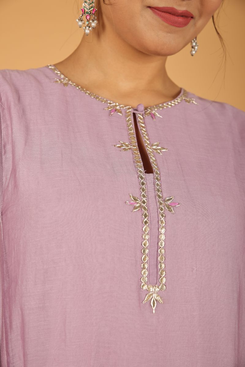 Purple Chanderi Kurta with Gota work - Set