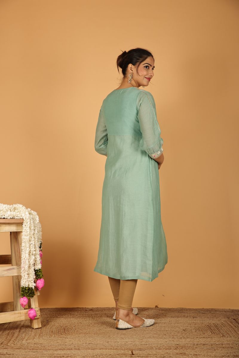 Teal Blue Aliya cut with Banarasi yoke