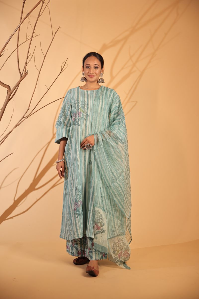 Tropical Savanna Kurta Set - Teal Blue