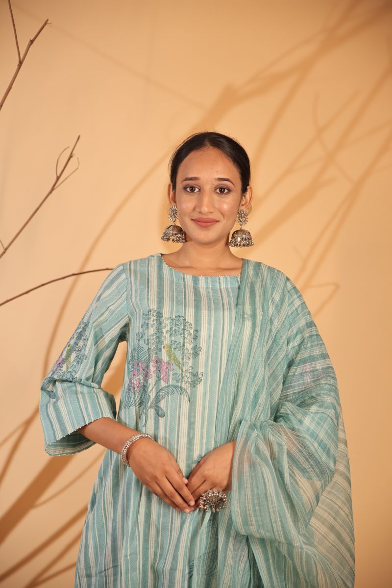 Tropical Savanna Kurta Set - Teal Blue