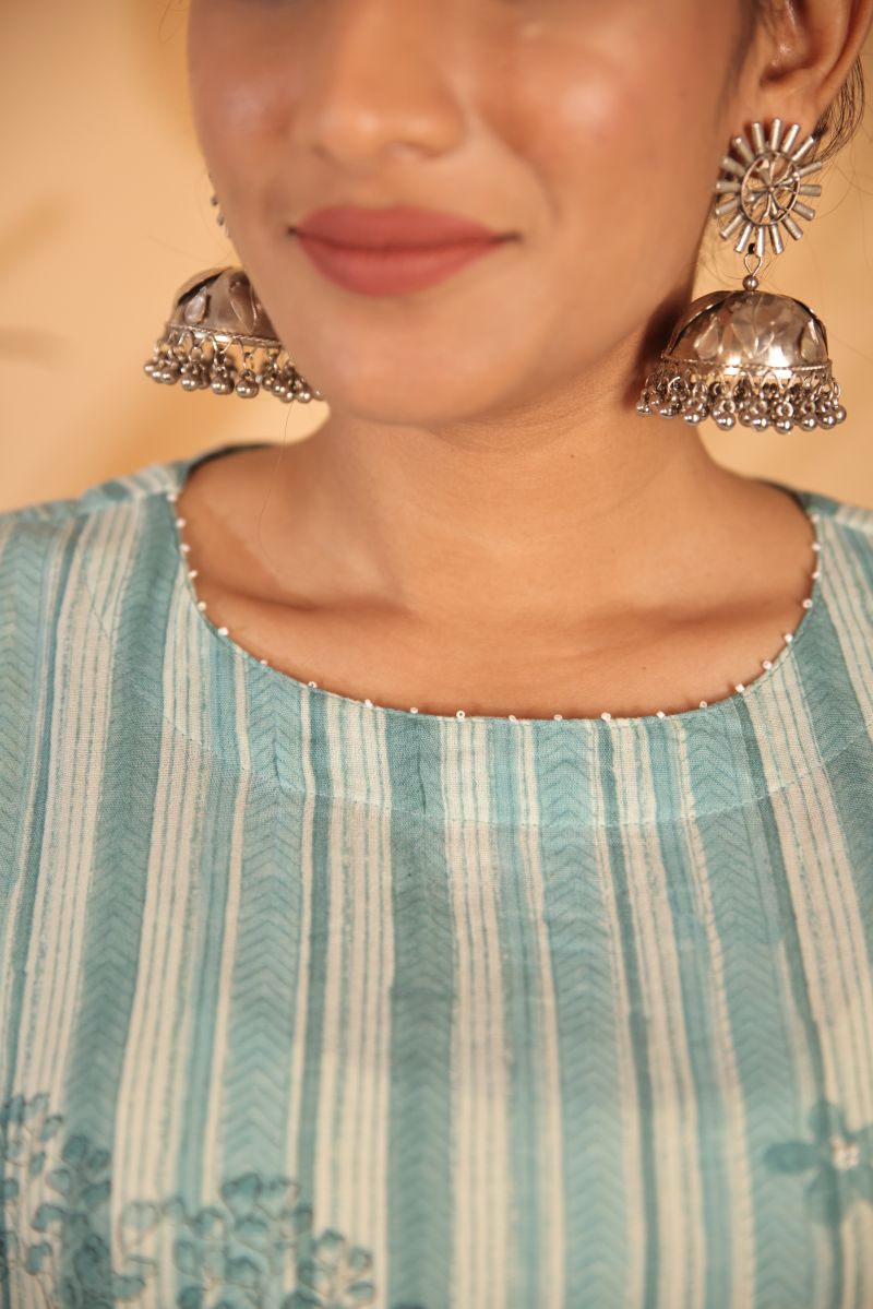 Tropical Savanna Kurta Set - Teal Blue