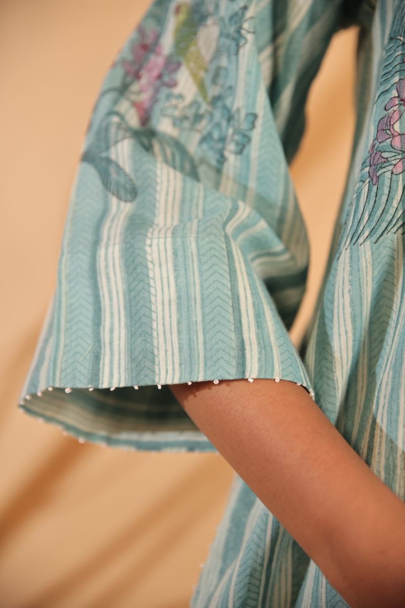 Tropical Savanna Kurta Set - Teal Blue