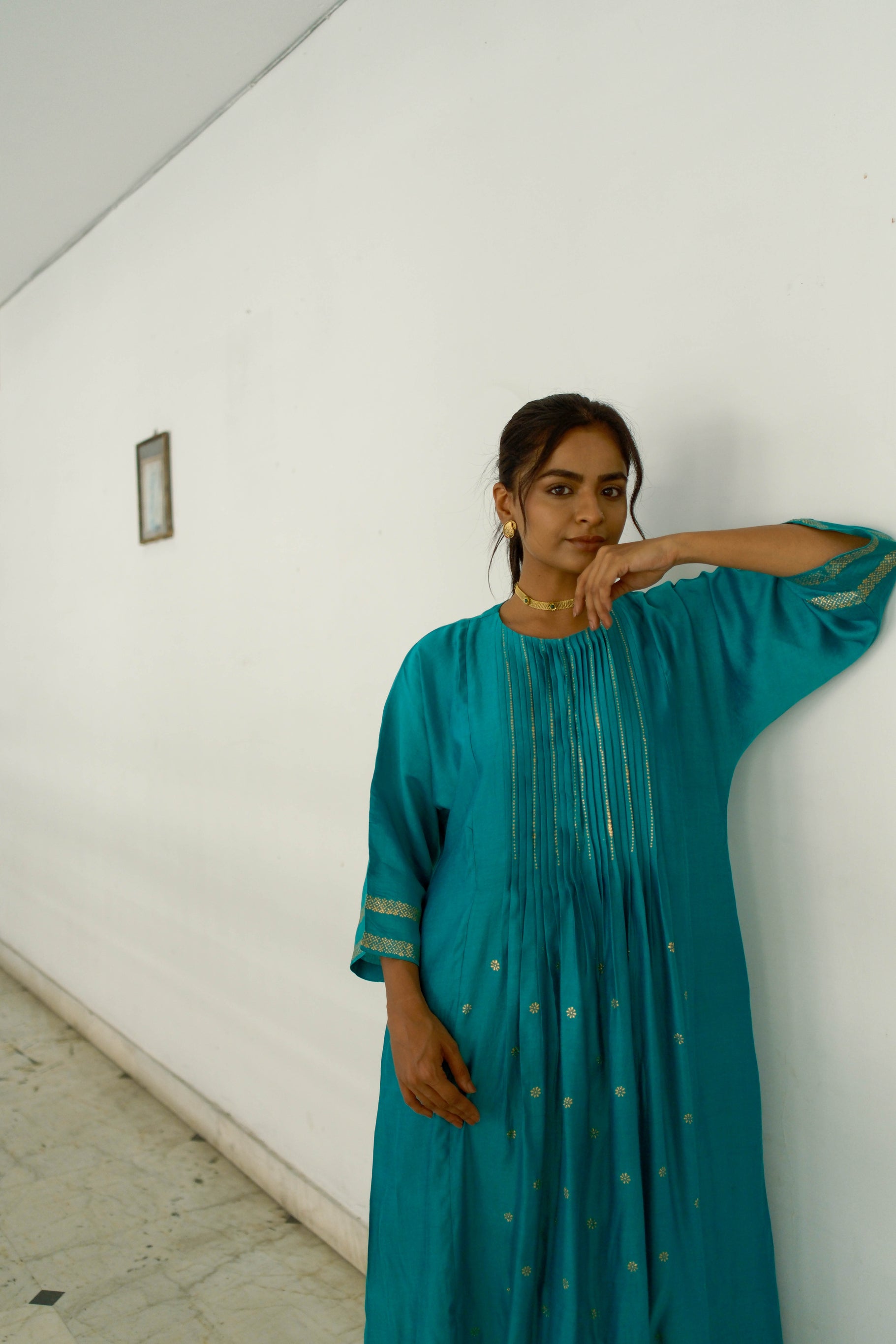 Green Silk Kurta w Rogan Art