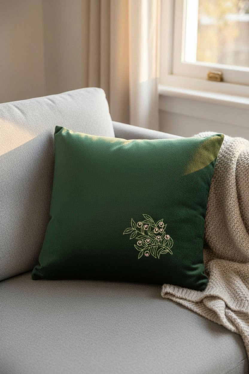 Very Berry Green Velvet Cushion Cover