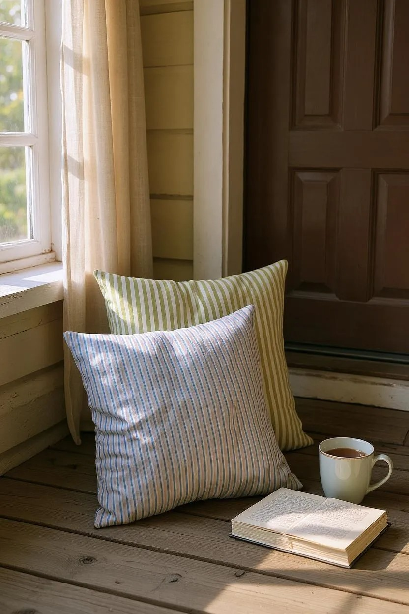 Blue/Beige Striped Cushion Cover