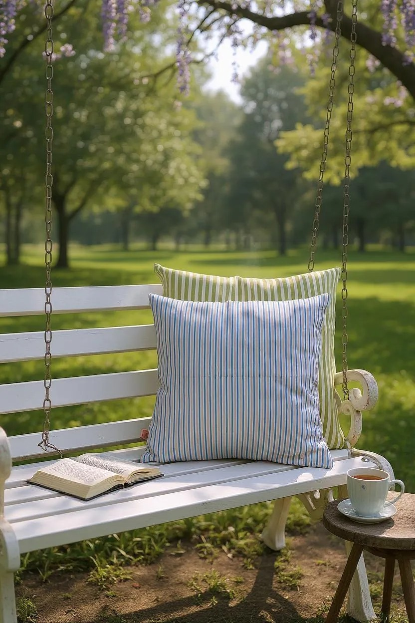 Blue/Beige Striped Cushion Cover
