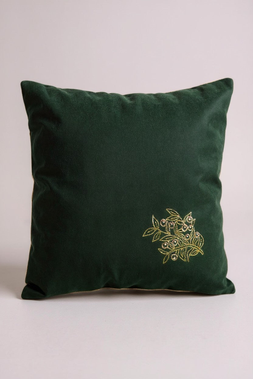 Very Berry Green Velvet Cushion Cover